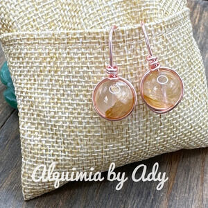 Citrine beaded big 12mm spheres dangle rose gold drops earrings/boho/col…